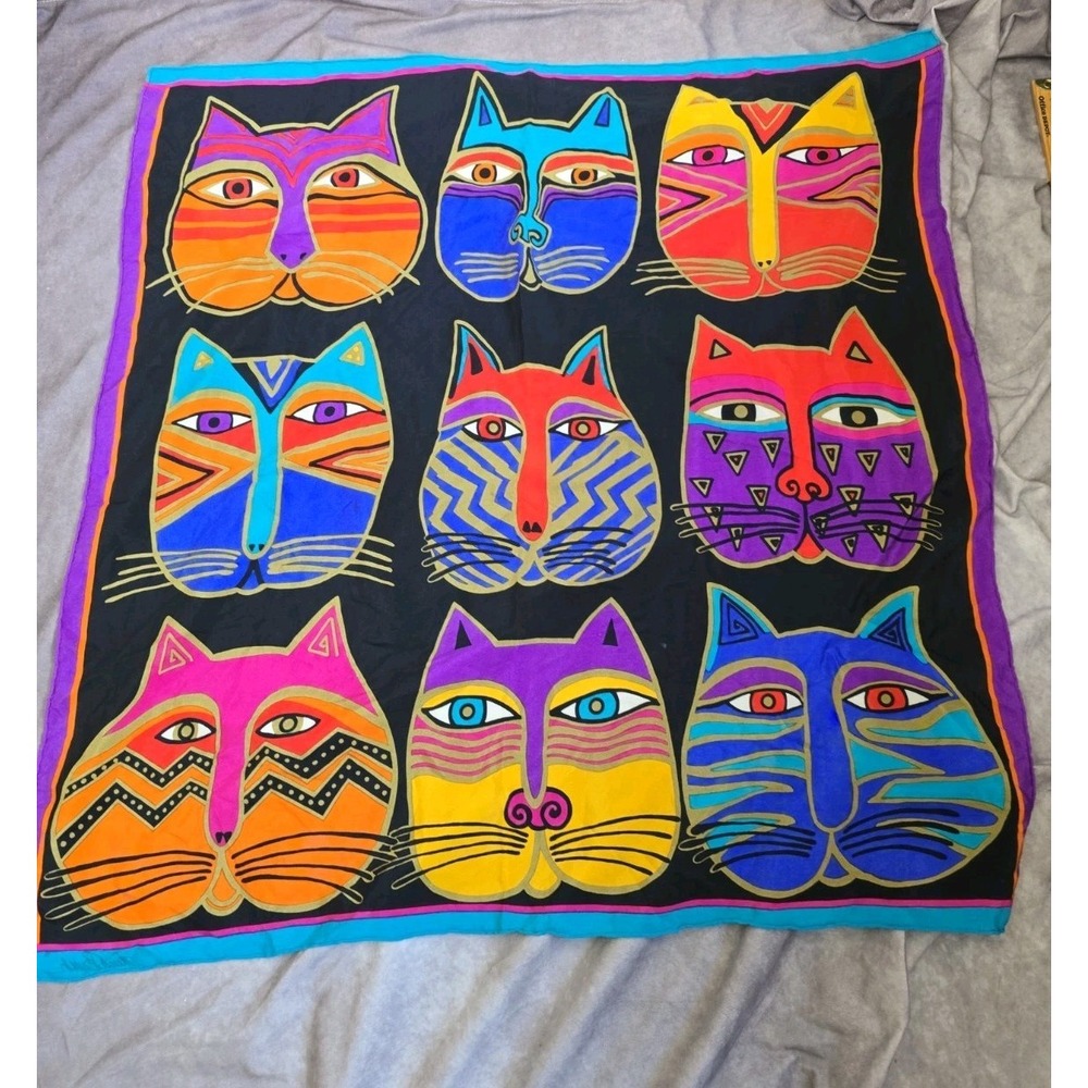 Laurel Burch Whimsical Kitty Cats Faces Feline Scarf Square 34" - Picture 8 of 9
